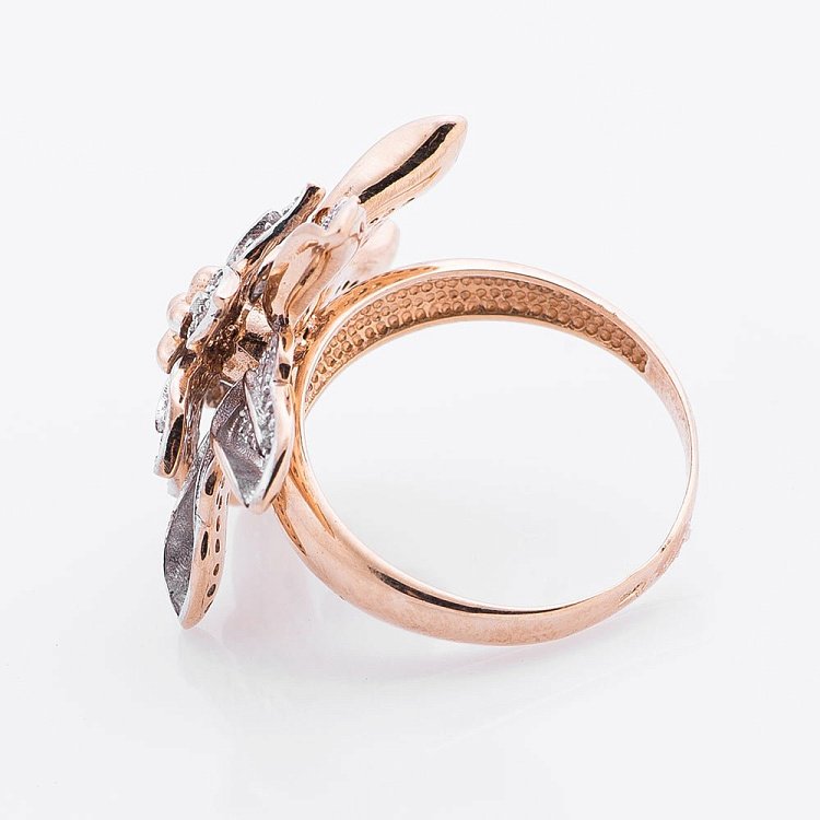 Золотое кольцо "Цветок" с фианитами к01854 от ювелирного магазина Оникс - 2