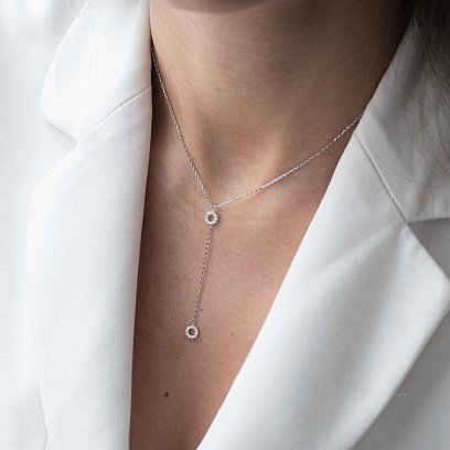 Колье "Кружочки" в белом золоте (фианиты) кол01825 №2