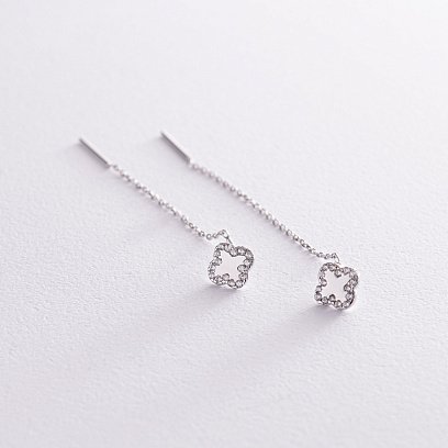 Сережки - протяжки "Конюшина" в білому золоті (фіаніти) с08161 №3