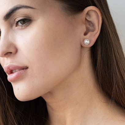 Сережки - пусети з перлами (срібло) 121024 №6