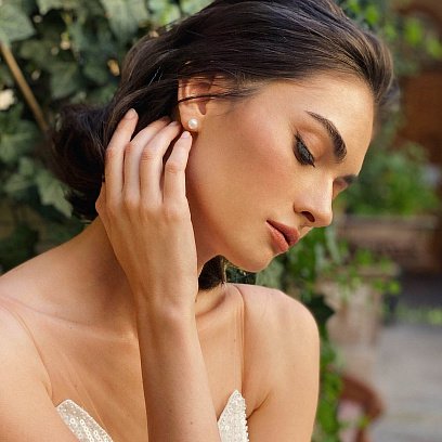 Серебряные серьги-пусеты (культ. пресн. жемчуг) 8 мм 121025 №5