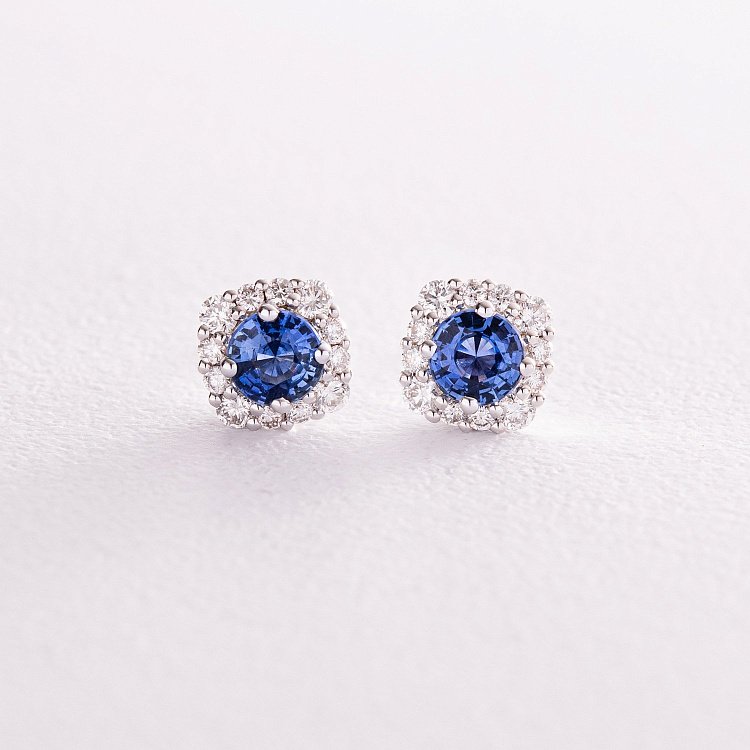 Золотые серьги - пусеты с бриллиантами и сапфирами сб0403nl от ювелирного магазина Оникс