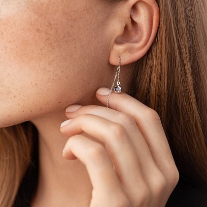 Золотые серьги - протяжки с топазами с07964 №3