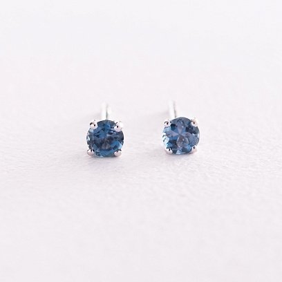 Золотые серьги - пусеты (топаз "Лондон голубой") сб0115gl