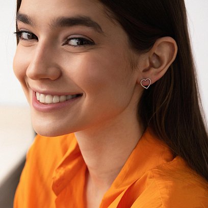 Серьги - пусеты "Сердечки" в белом золоте с08296 №4