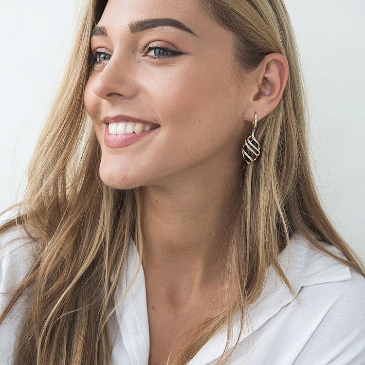 Золоті сережки (димчастий кварц, фіаніти) с03333 від ювелірного магазину Онікс - 4