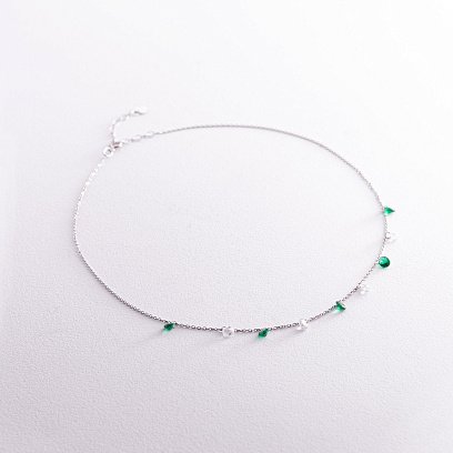 Кольє у білому золоті (зелені та білі фіаніти) кол02307 №2