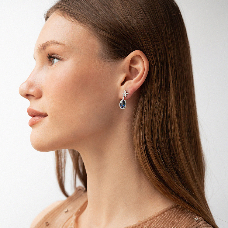 Золоті сережки - пусети з діамантами і сапфірами сб0596nl від ювелірного магазину Онікс - 6