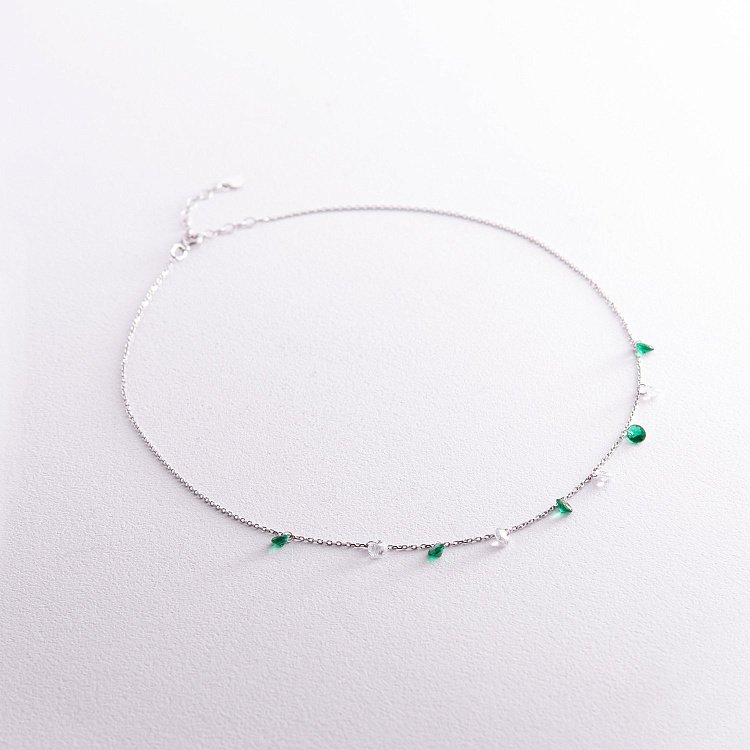 Кольє у білому золоті (зелені та білі фіаніти) кол02307 від ювелірного магазину Онікс - 1