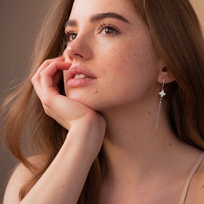 Сережки "Конюшина" в білому золоті с06861 №3