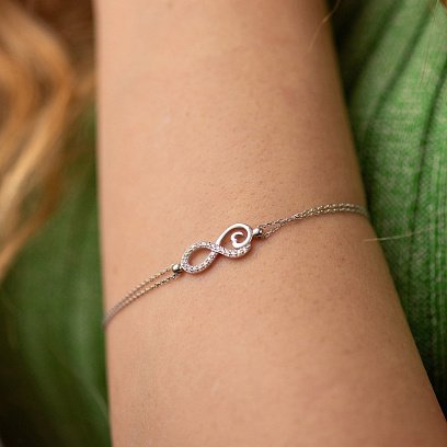 Браслет "Нескінченність" у білому золоті (фіаніти) б05309 №4