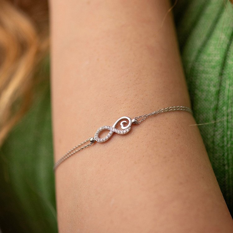 Браслет "Нескінченність" у білому золоті (фіаніти) б05309 від ювелірного магазину Онікс - 3