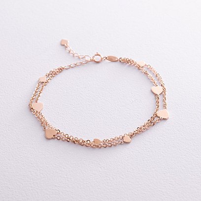 Подвійний браслет "Сердечки" у червоному золоті б05197