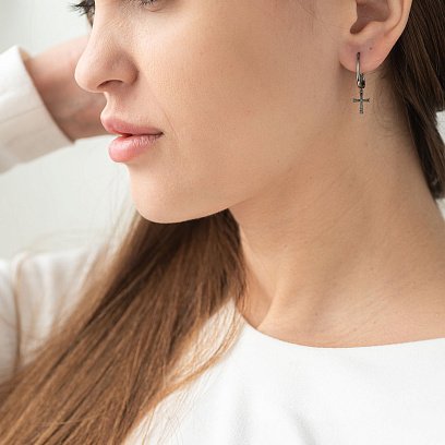 Золоті сережки з хрестиками (діамант) сб0229са №2