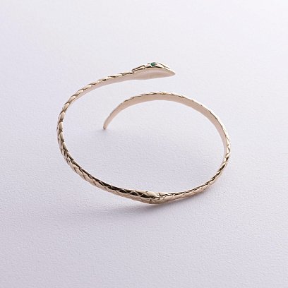 Жорсткий браслет "Змія" у жовтому золоті (смарагди) бб0044м №5