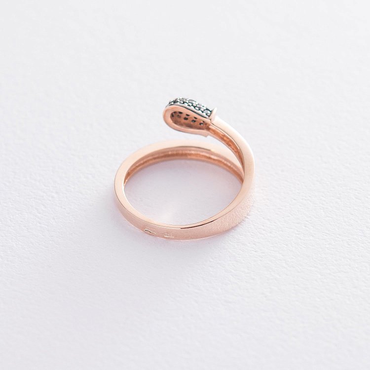 Золотое кольцо "Спичка" (черные фианиты) к06266 от ювелирного магазина Оникс - 2