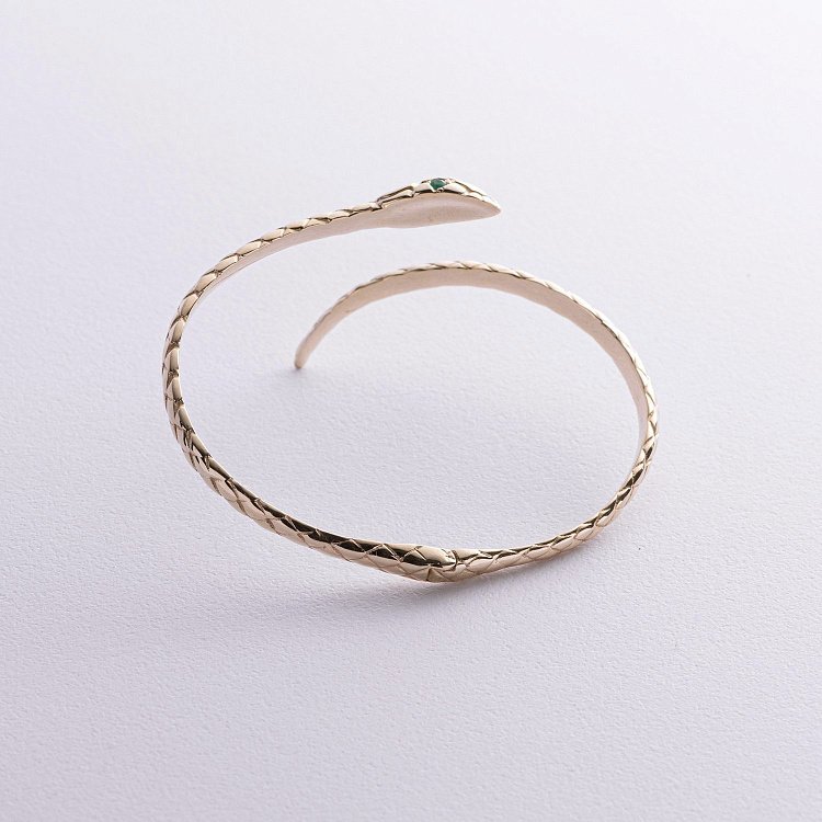 Жорсткий браслет "Змія" у жовтому золоті (смарагди) бб0044м від ювелірного магазину Онікс - 4