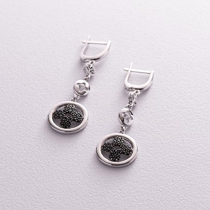 Золотые серьги "Клевер" с фианитами с04840 №3