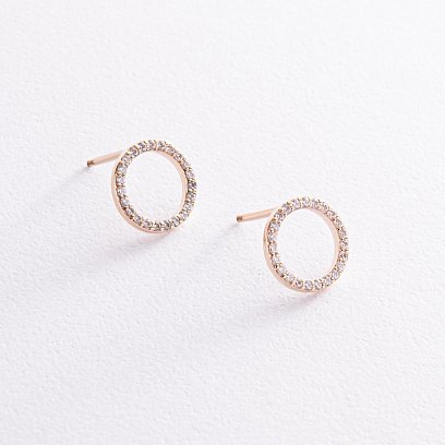 Серьги - пусеты "Круговорот" с фианитами 1.2 см (желтое золото) с08399 №5