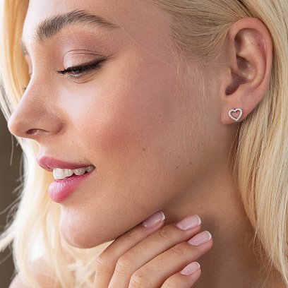 Золотые серьги - пусеты "Сердечки" с бриллиантами сб0368nl №4