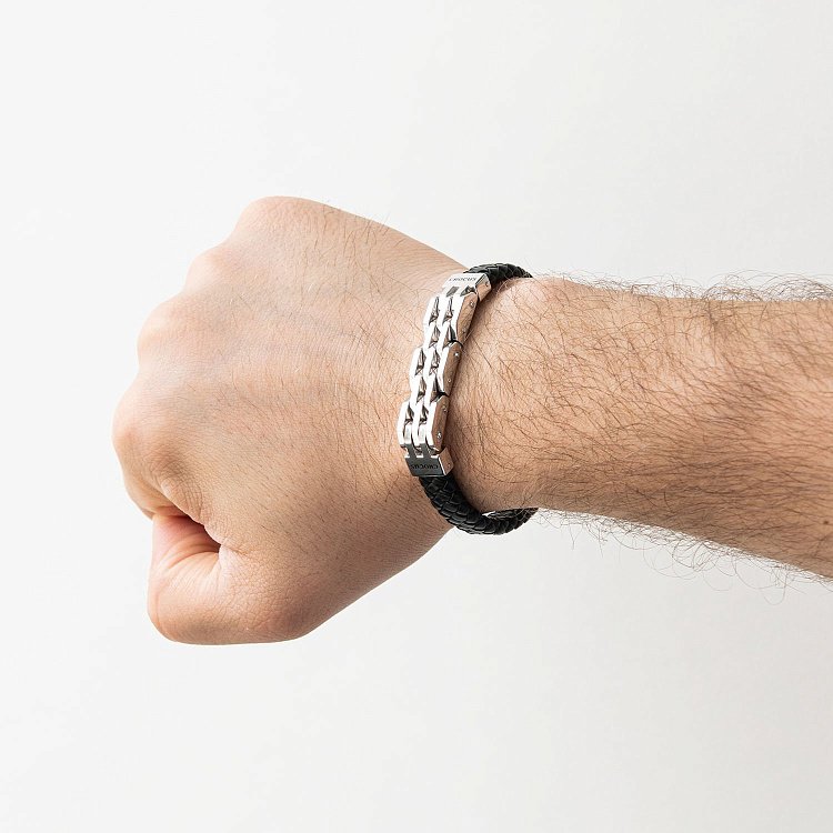 Кожаный браслет с серебряной застежкой Б0005р от ювелирного магазина Оникс - 1