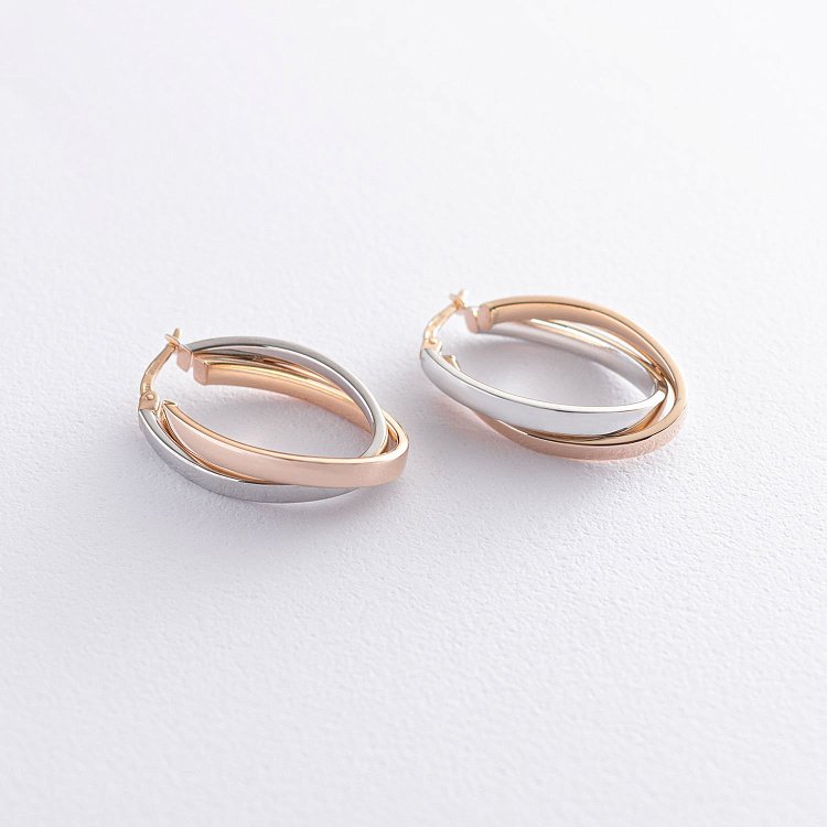 Серьги "Сплетение" (красное и белое золото) с06345 от ювелирного магазина Оникс