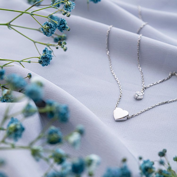 Золотое двойное колье "Сердце" (фианит) кол01039 от ювелирного магазина Оникс