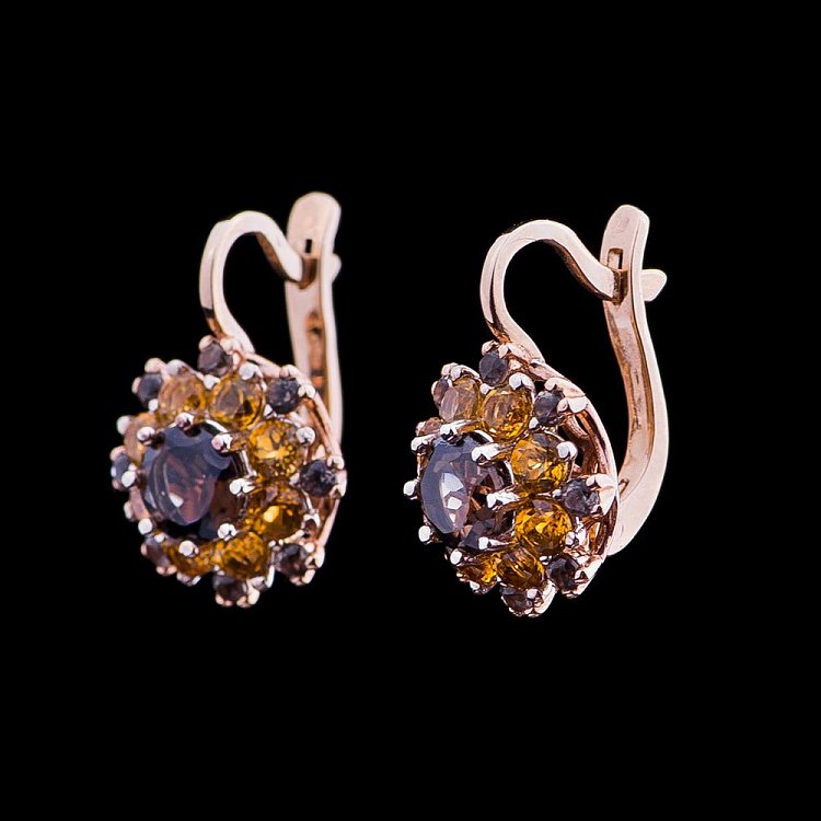 Золотые серьги с дымчатым кварцем и цитринами 03-1386.0.4250 от ювелирного магазина Оникс