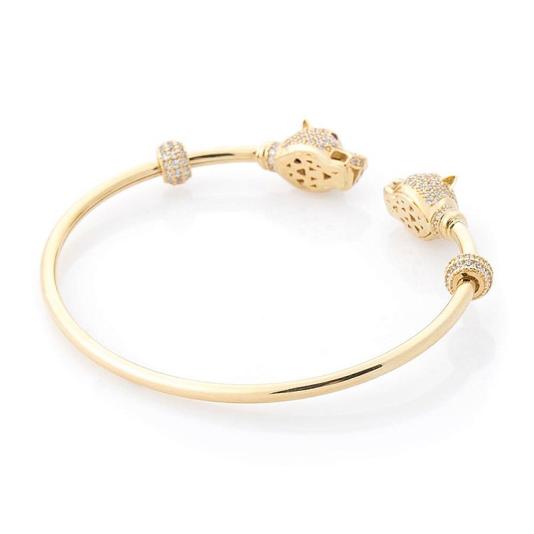 Золотий браслет "Дві пантери" (фіаніти) б03478 від ювелірного магазину Онікс - 2