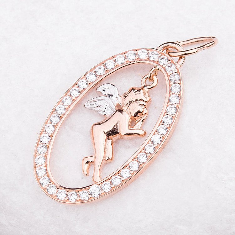 Золотая подвеска "Ангелочек" с фианитами п02274 от ювелирного магазина Оникс - 2