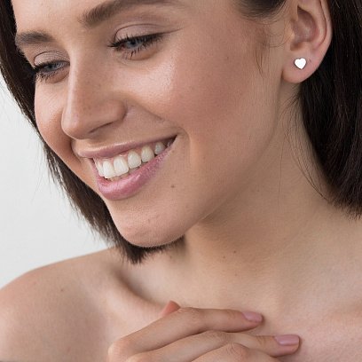 Золотые серьги-гвоздики "Сердечки" с06186 №2