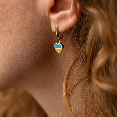 Сережки "З Україною в серці" у жовтому золоті (блакитна та жовта емаль) с08097 №2