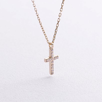 Колье "Крестик" в желтом золоте (фианиты) кол02508
