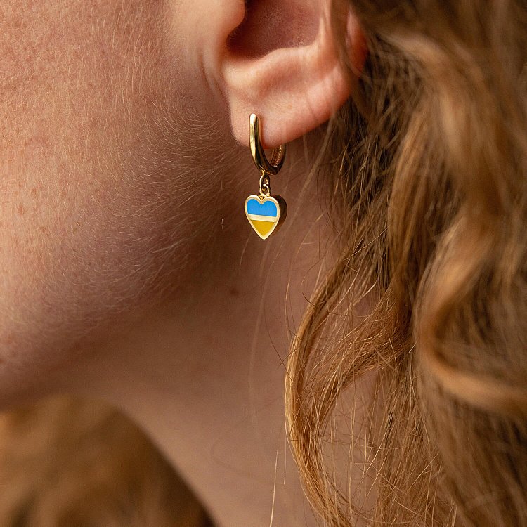 Сережки "З Україною в серці" у жовтому золоті (блакитна та жовта емаль) с08097 від ювелірного магазину Онікс - 1