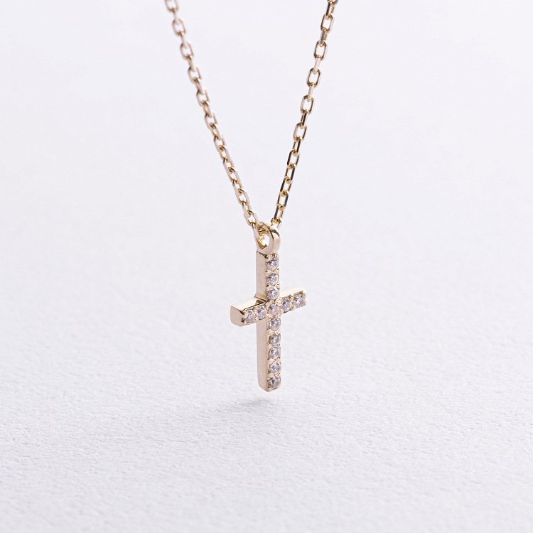 Колье "Крестик" в желтом золоте (фианиты) кол02508 от ювелирного магазина Оникс