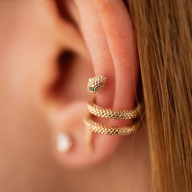 Сережка - каффа "Змія" у червоному золоті с08666 від ювелірного магазину Онікс - 2