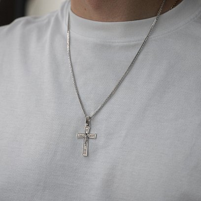 Серебряный крест "Распятие. Спаси и Сохрани" (на укр. языке) кду-18 №2