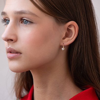 Дитячі золоті сережки "Сердечки" з фіанітами с08320 №2