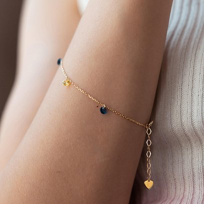 Золотой браслет "Украинка" (синие и желтые фианиты) б05116 №7