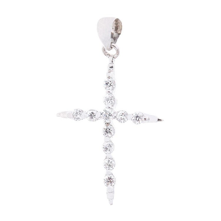 Хрестик з фіанітами (родій) 131997 від ювелірного магазину Онікс
