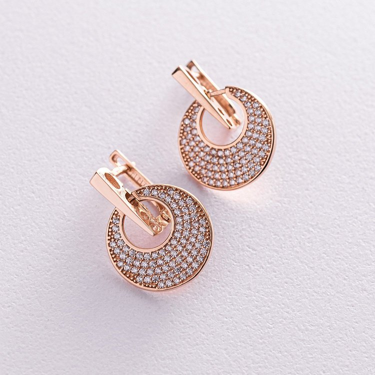 Золотые серьги "Луна" (фианиты) с05804 от ювелирного магазина Оникс