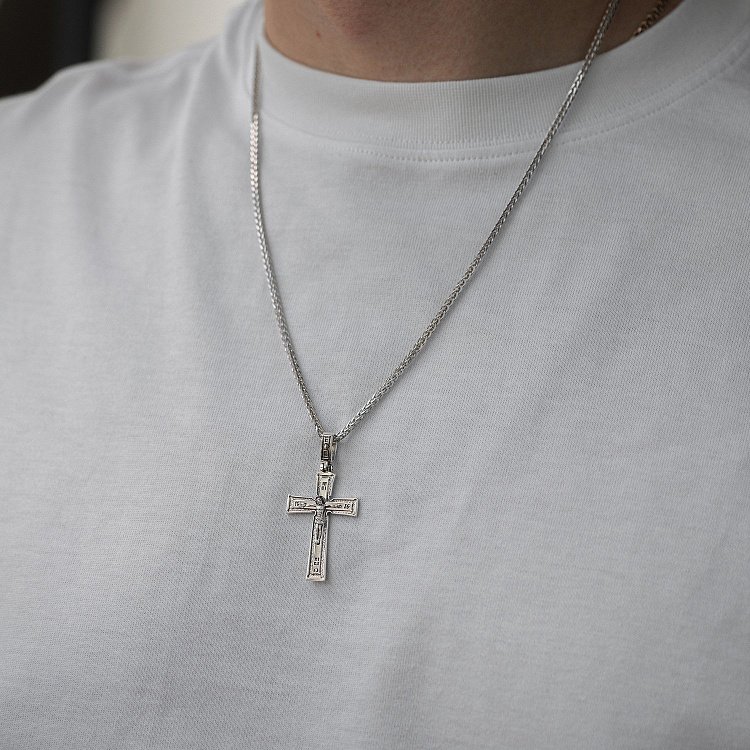 Серебряный крест "Распятие. Спаси и Сохрани" (на укр. языке) кду-18 от ювелирного магазина Оникс - 1