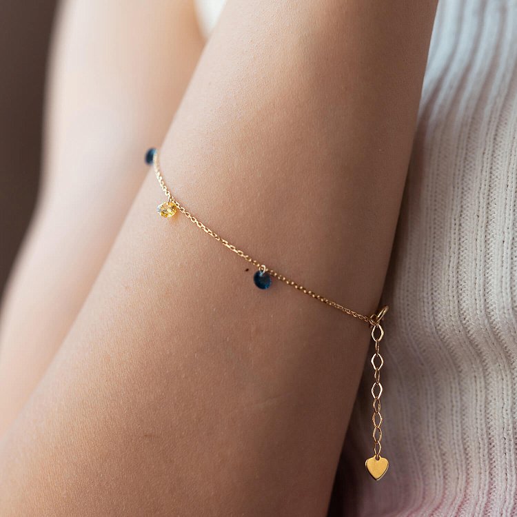 Золотой браслет "Украинка" (синие и желтые фианиты) б05116 от ювелирного магазина Оникс - 6