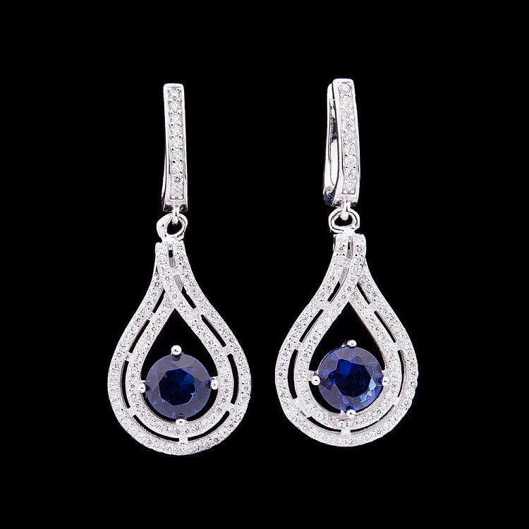 Серьги с синтетической шпинелью синего цвета с018 от ювелирного магазина Оникс - 2