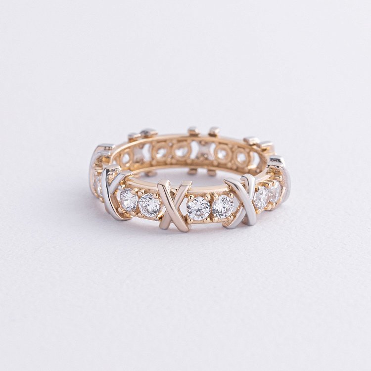 Кольцо "Rosie" с фианитами (желтое, белое золото) к08193 от ювелирного магазина Оникс - 6