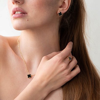 Золотое колье "Клевер" (оникс) кол01662 №6