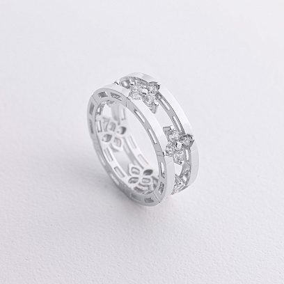 Каблучка "Конюшина" в білому золоті (фіаніти) к08385
