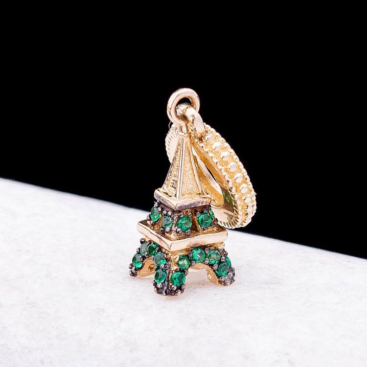 Золотой шарм "Эйфелева башня" с фианитами п02382 от ювелирного магазина Оникс