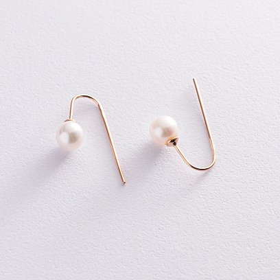 Золотые серьги "Изящность" (жемчуг) с07341 №4