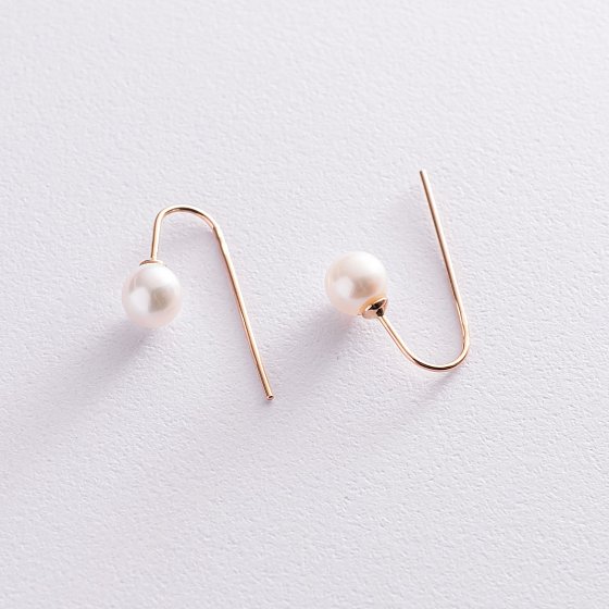 Золотые серьги "Изящность" (жемчуг) с07341 №4